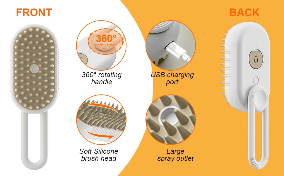 PETREVA™ 3-in-1 Pet Steam Brush – Grooming, De-Shedding & Sanitizing Tool for Dogs & Cats
