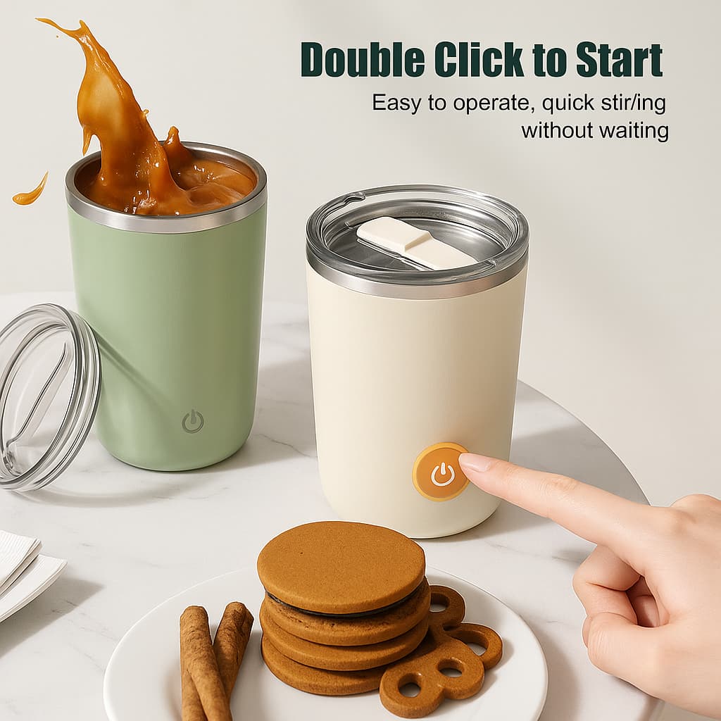 VISKAR™ Magnetic Self-Stirring Cup – Automatic Mixer for Coffee, Protein Shakes & More