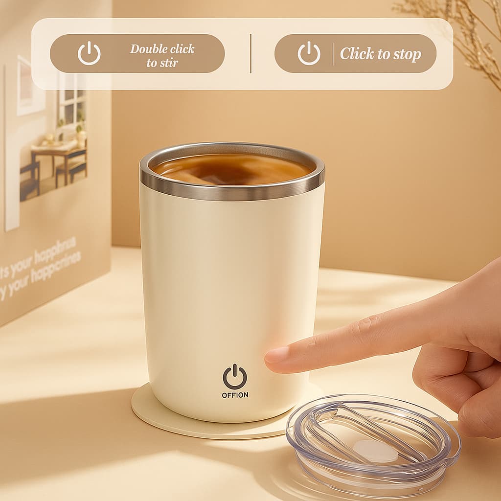 VISKAR™ Magnetic Self-Stirring Cup – Automatic Mixer for Coffee, Protein Shakes & More