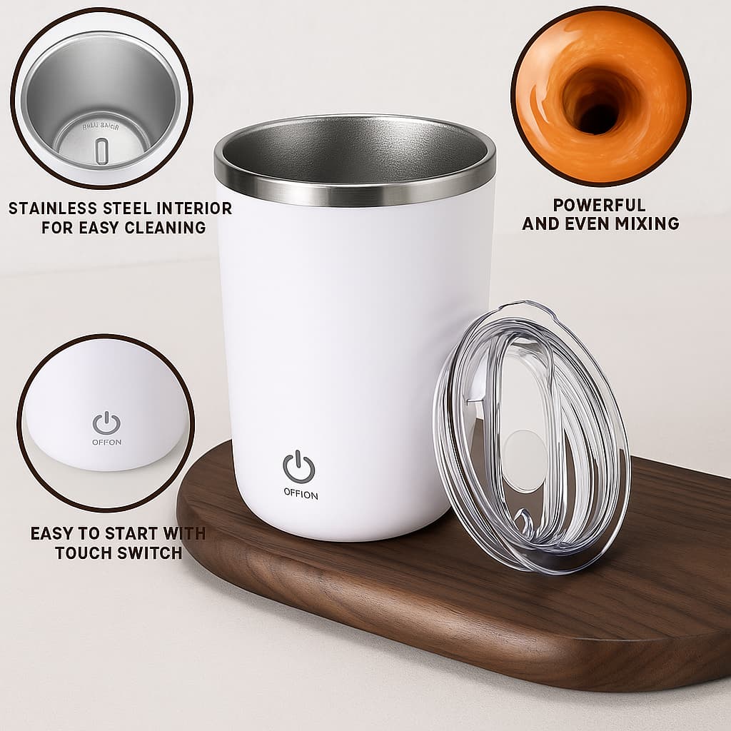 VISKAR™ Magnetic Self-Stirring Cup – Automatic Mixer for Coffee, Protein Shakes & More