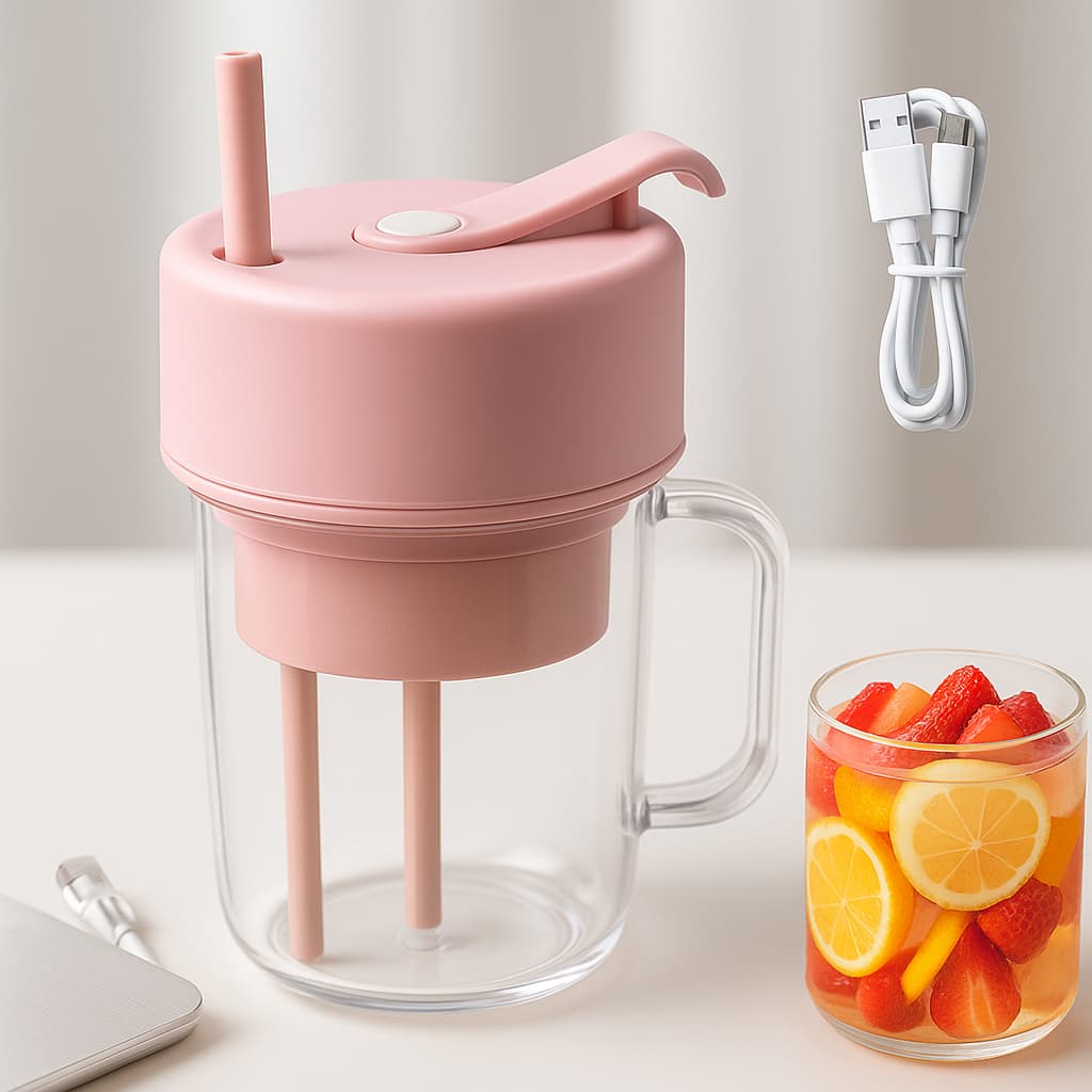 Tvista™ 6-Blade Portable Juicer with Built-in Straw – USB Rechargeable Smoothie Blender for Fresh Juices, Shakes & Detox Drinks