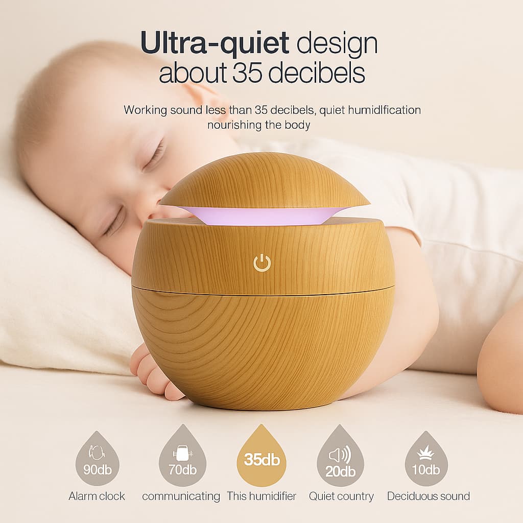 Aërbelle™ Wooden Aroma Humidifier – Ultrasonic Cool Mist Diffuser with LED Light for Home, Bedroom & Office