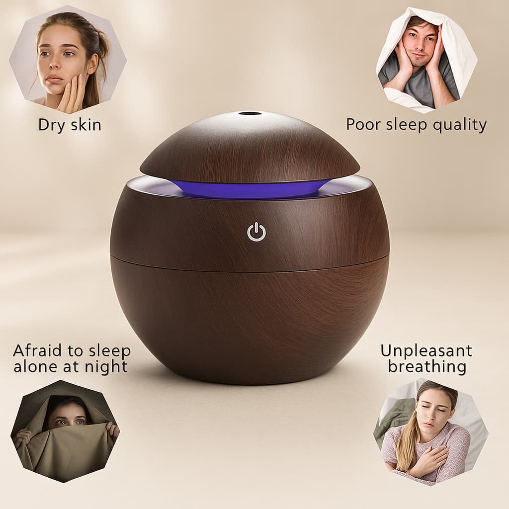 Aërbelle™ Wooden Aroma Humidifier – Ultrasonic Cool Mist Diffuser with LED Light for Home, Bedroom & Office