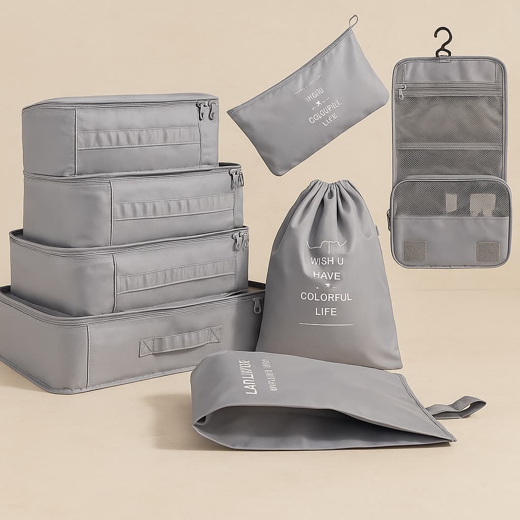Travique™ 7-in-1 Travel Packing Organizer Set – Waterproof Luggage Pouches & Cubes for Clothes, Shoes & Toiletries