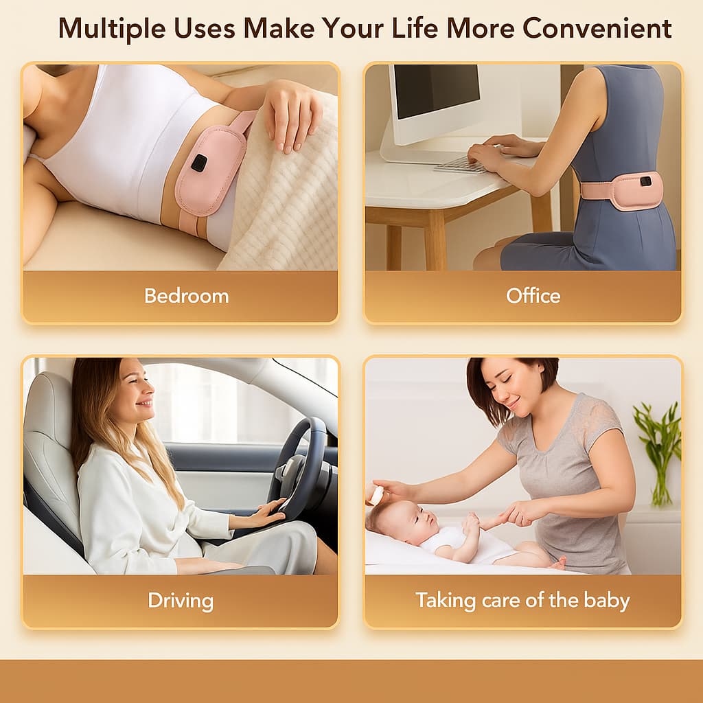 Elvessa™ Period Cramp Relief Belt – Electric Heating & Vibration Pad for Menstrual Pain, Lower Back & Abdominal Relief