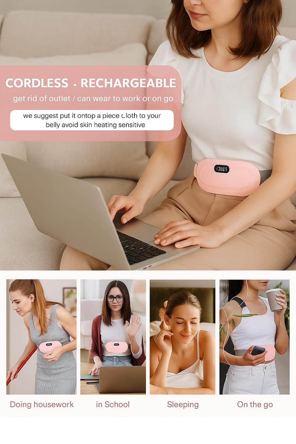 Elvessa™ Period Cramp Relief Belt – Electric Heating & Vibration Pad for Menstrual Pain, Lower Back & Abdominal Relief